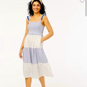 Smocked clip-dot midi dress XL